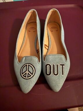 Charming Charlie Blue Pointed Toe Flats with Peace Patch